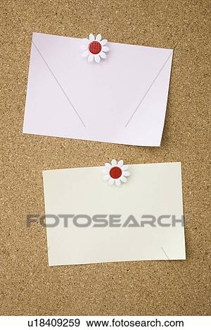 Stock Photo - Papers tacked on cork board, copy space. Fotosearch
