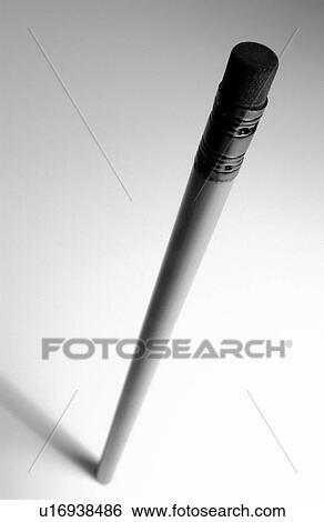 Stock Photograph - Pencil with eraser head, close up, white background. Fotosearch
