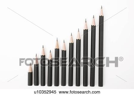 Stock Photography - Pencils in increasing height order, white background. Fotosearch