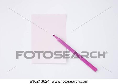 Picture - Pink pen and paper on white background. Fotosearch