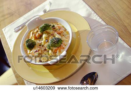 Plate of gratin on table View Large Photo Image Stock Photo - Plate of gratin on table. Fotosearch
