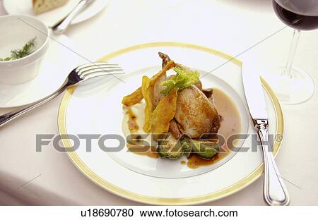 Plate of roasted quail View Large Photo Image Stock Image - Plate of roasted quail. Fotosearch
