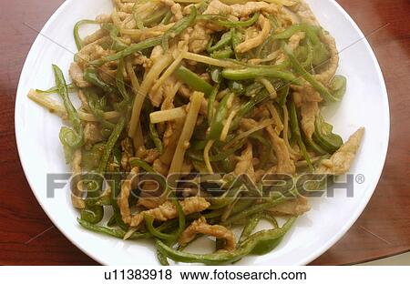Plate of stir-fried beef and bell peppers, close up View Large Photo Image Stock Photo - Plate of stir-fried beef and bell peppers, close up. Fotosearch