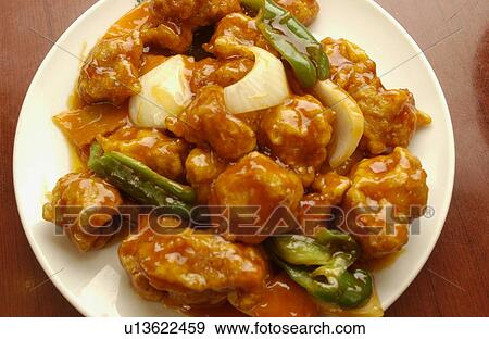 Plate of sweet and sour pork, close up View Large Photo Image Stock Photo - Plate of sweet and sour pork, close up. Fotosearch