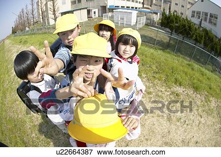 Portrait of school children at riverbank, fish-eye lens View Large Photo Image Stock Photo - Portrait of school children at riverbank, fish-eye lens. Fotosearch