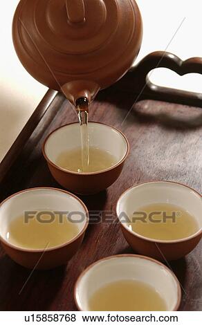 Stock Photo - Pouring Chinese tea into cups. Fotosearch
