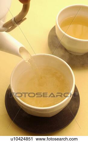 Pouring green tea into a cups View Large Photo Image Stock Image - Pouring green tea into a cups. Fotosearch