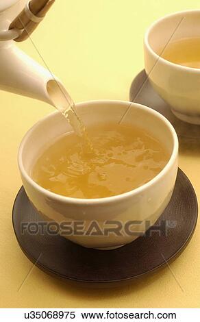 Pouring green tea into a cups View Large Photo Image Stock Photography - Pouring green tea into a cups. Fotosearch