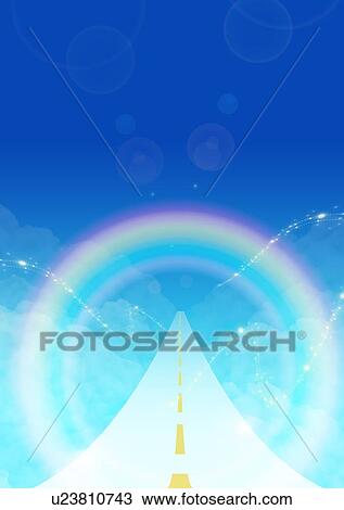 Stock Image - Rainbow and road leading to the sky. Fotosearch