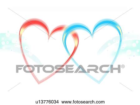 Picture - Red and blue hearts on white background, computer graphic. Fotosearch