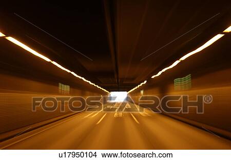 Picture - Road tunnel, blurred motion, long exposure. Fotosearch