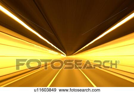 Stock Photo - Road tunnel, blurred motion, long exposure. Fotosearch