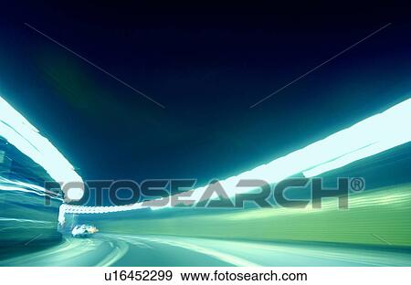 Stock Photo - Road tunnel, blurred motion, long exposure. Fotosearch
