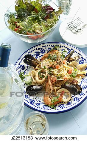 Seafood pasta View Large Photo Image Stock Image - Seafood pasta. Fotosearch