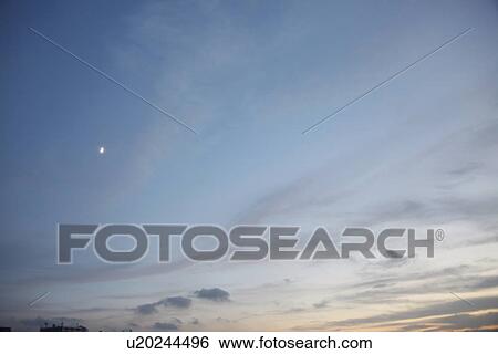 Sky, cloud and crescent moon View Large Photo Image Stock Photograph - Sky, cloud and crescent moon. Fotosearch