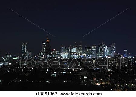 Skyline of Shinjuku, Tokyo at night View Large Photo Image Stock Image - Skyline of Shinjuku, Tokyo at night. Fotosearch