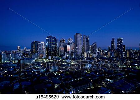 Skyline of Shinjuku, Tokyo at night View Large Photo Image Stock Photo - Skyline of Shinjuku, Tokyo at night. Fotosearch
