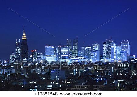 Stock Photo - Skyline of Shinjuku, Tokyo at night. Fotosearch