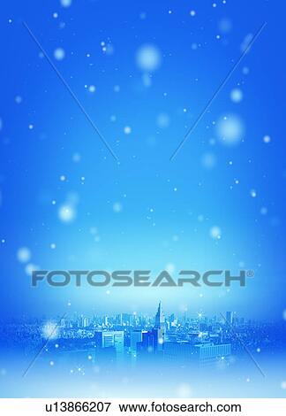 Stock Photo - Snow falling in city, CG. Fotosearch