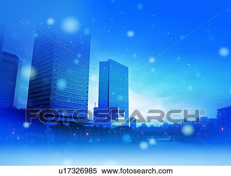 Snow falling in city, CG View Large Photo Image Stock Photography - Snow falling in city, CG. Fotosearch