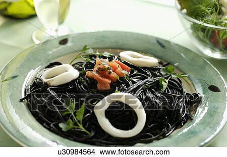 Squid ink pasta View Large Photo Image Picture - Squid ink pasta. Fotosearch