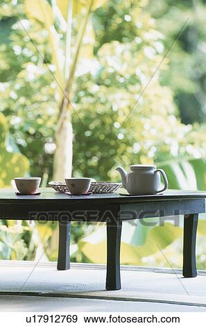 Tea Set on Small Table at Veranda View Large Photo Image Stock Photo - Tea Set on Small Table at Veranda. Fotosearch