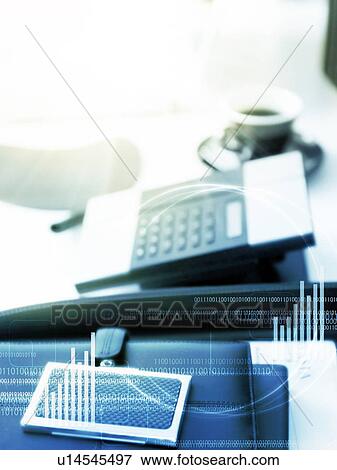 Stock Photo - Telephone and personal organizer on desk, computer graphic. Fotosearch