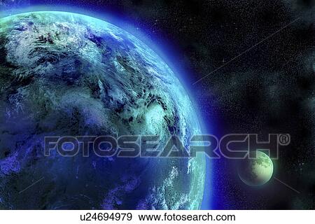 The earth and moon, computer graphic, black background View Large Photo Image Stock Photo - The earth and moon, computer graphic, black background. Fotosearch