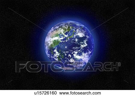 Stock Image - The earth, computer graphic, black background. Fotosearch