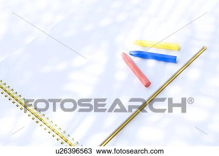 Three crayons on sketchbook, white background View Large Photo Image Stock Image - Three crayons on sketchbook, white background. Fotosearch