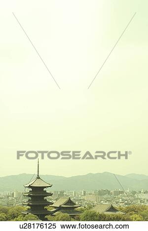 Stock Photography - Toji Temple and townscape, copy space, Kyoto city, Kyoto prefecture, Japan. Fotosearch