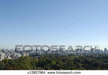 Picture - Tokyo cityscape under sky, copy space, Tokyo prefecture, Japan. Fotosearch