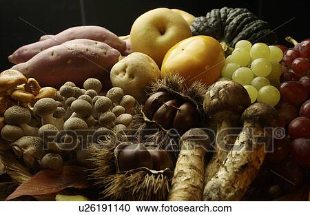 Stock Image - Various Kinds of Autumn Foodstuff in Basket. Fotosearch