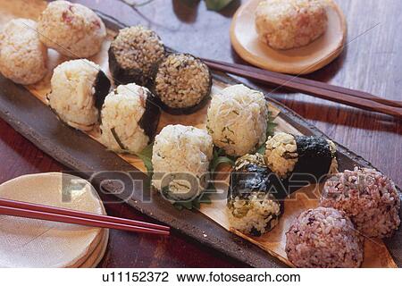 Various Kinds of Rice Balls on Plate View Large Photo Image Stock Image - Various Kinds of Rice Balls on Plate. Fotosearch