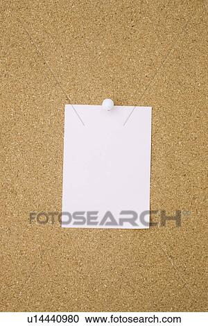 Stock Image - White paper tacked on cork board, copy space. Fotosearch