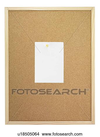 Picture - White paper tacked on cork board, white background, copy space. Fotosearch