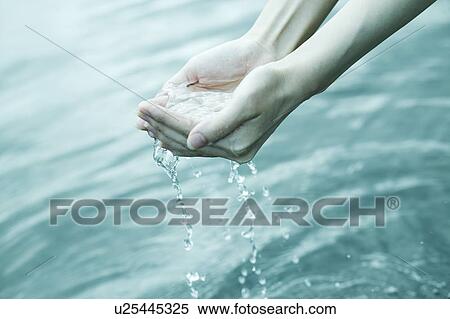 Woman scooping up water with hands View Large Photo Image Stock Photography - Woman scooping up water with hands. Fotosearch