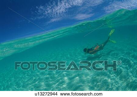 Woman snorkeling, Okinawa Prefecture, Japan View Large Photo Image Picture - Woman snorkeling, Okinawa Prefecture, Japan. Fotosearch