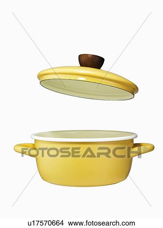 Picture - Yellow pot with open lid. Fotosearch