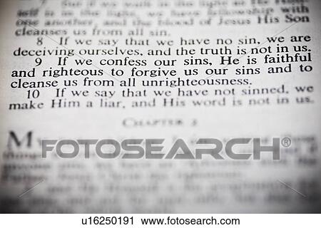 Stock Image - the new american standard bible open to 1 john 1: 9. Fotosearch