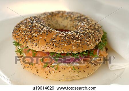 Bagel with salmon View Large Photo Image Stock Photo - Bagel with salmon. Fotosearch