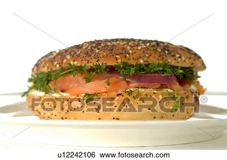 Stock Photograph - Bagel with salmon. Fotosearch