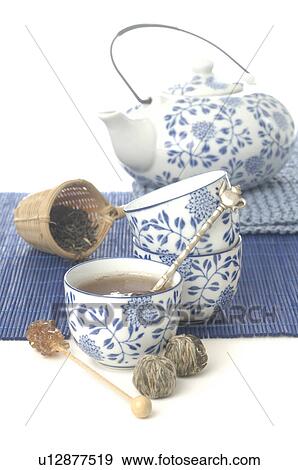Blue-white asian tea set View Large Photo Image Stock Photo - Blue-white asian tea set. Fotosearch