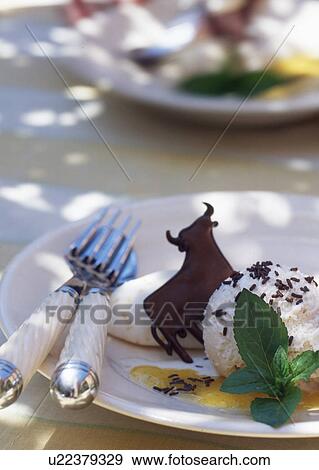 Stock Photo - dessert with chocolate bull. Fotosearch