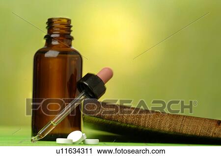 Stock Image - Dr. Schüssler's cell salts pills bottle and a pipette. Fotosearch