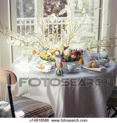 Easter breakfast table View Large Photo Image Stock Photograph - Easter breakfast table. Fotosearch