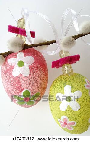 easter eggs hanging on willow planches View Large Photo Image Stock Image - easter eggs hanging on willow planches. Fotosearch