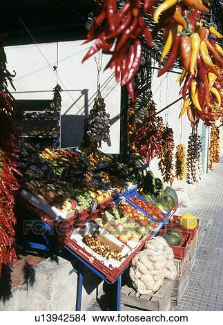Picture - Fruit and vegetables at market stall. Fotosearch