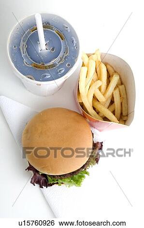 Hamburger, French fries and cola View Large Photo Image Stock Photograph - Hamburger, French fries and cola. Fotosearch