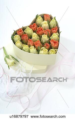 Stock Photo - Heart shaped box filled with roses. Fotosearch